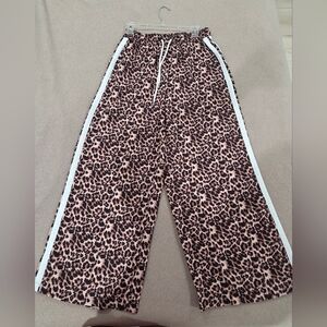 Leopard Print Wide Leg Track Pants with White Side Stripe